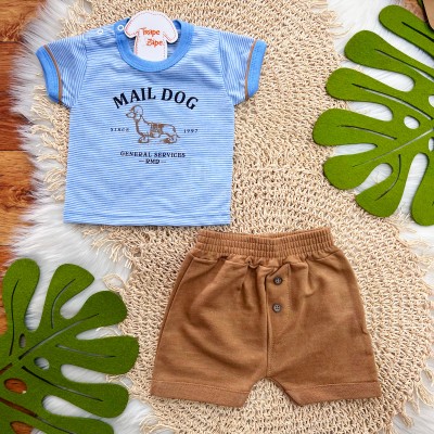 Conj. Camiseta Mail Dog e Bermuda - Azul Bebê